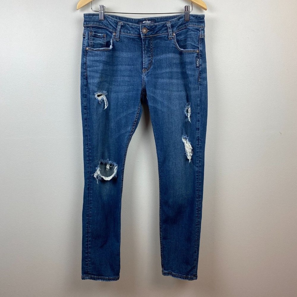 Silver Jeans Sam Womens 30 Blue Distressed Mid Rise Slim Leg Medium Wash Denim‎